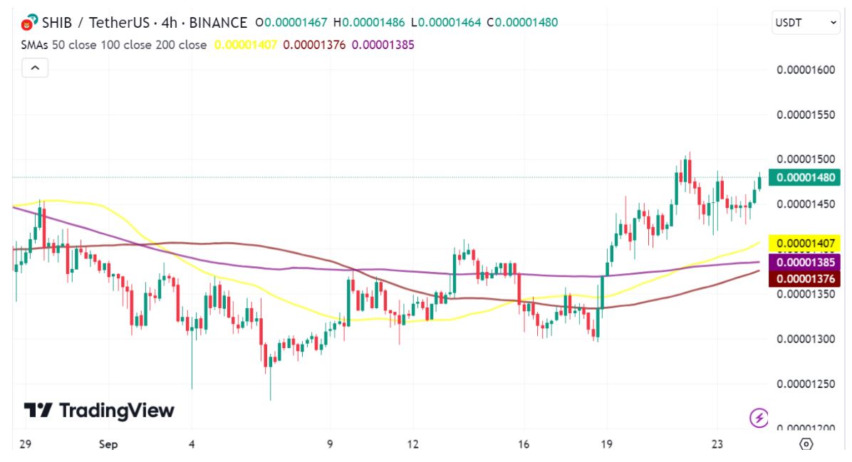 Shiba Inu Coin SHIB price chart with technical indicators