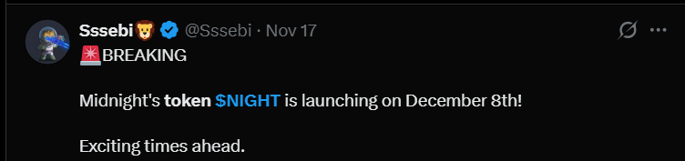Cardano Midnight Launch On December 8