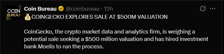 CoinGecko Explores Potential $500M Sale